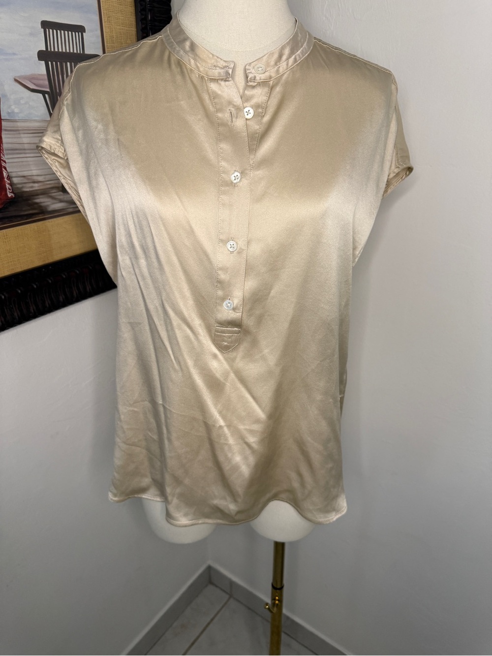 Banana Republic Satin Henley Cap-Sleeve Top - Beige